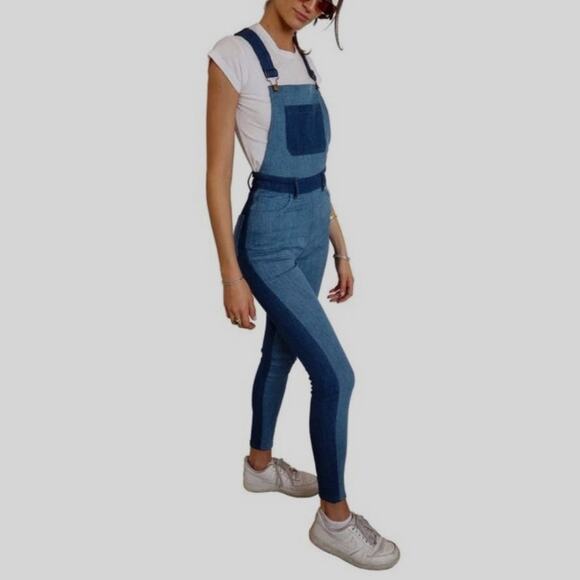 SSO Second Skin Overalls by Danielle Two Toned Blue Denim Patchwork Overalls | M - Picture 9 of 10